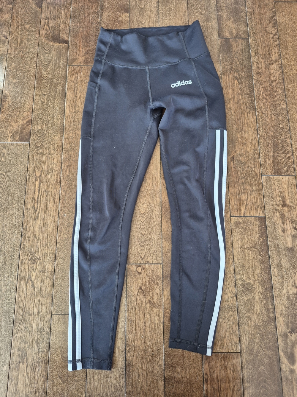 adidas Dark Grey High-Rise Leggings with  White Side Stripes